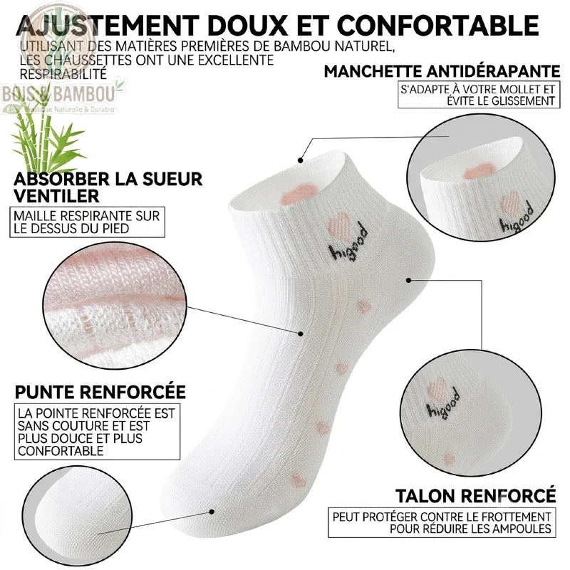 Chaussettes en bambou femme courtes portées, maille claire à petits pois