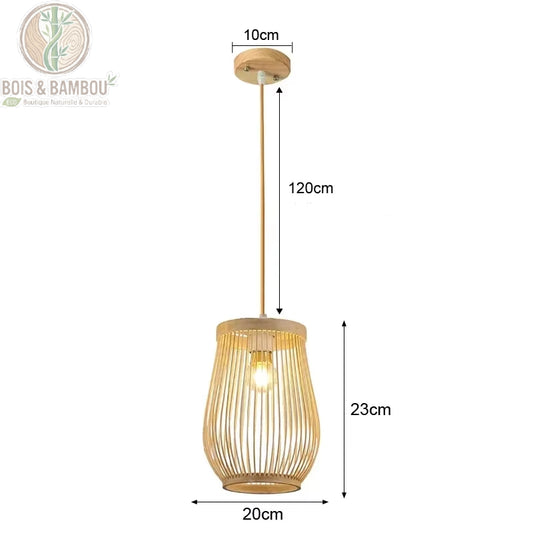 Suspension cage cylindrique en bambou tressé dimensions 20 x 23 cm