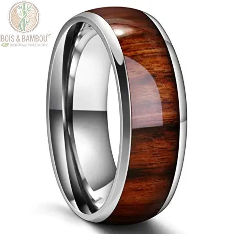 Bague bois de Koa acier inoxydable largeur 8 mm