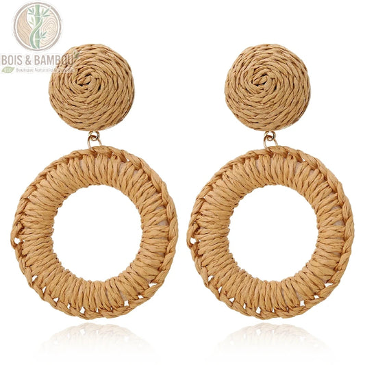 Boucles d'oreilles bohèmes en rotin et bois coloris bois naturel, Bois Et Bambou Eco
