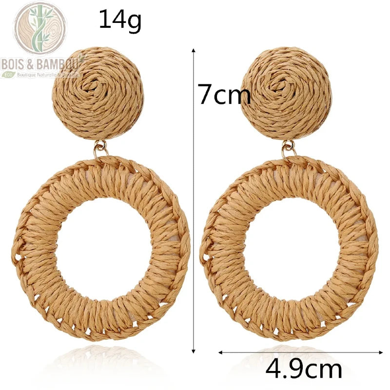 Boucles d'oreilles bohèmes en rotin et bois dimensions et taille, Bois Et Bambou Eco