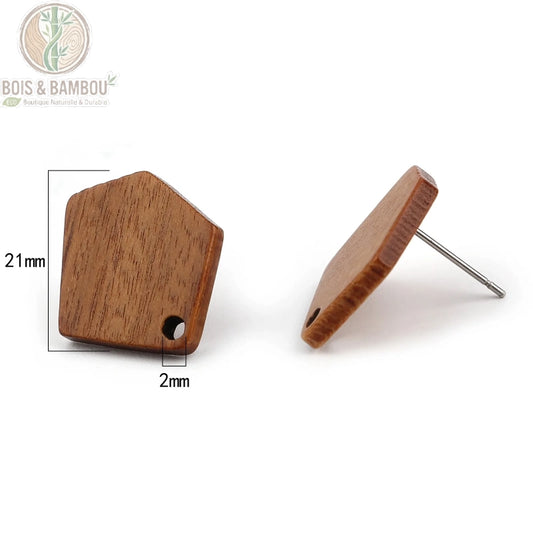 Boucles d'oreilles en bois naturel modèle 1, forme solitaire artisanale, Bois Et Bambou Ec