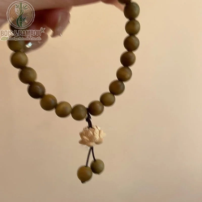 Bracelet bois de santal vert perle lotus modèle B fait main bijou spirituel naturel