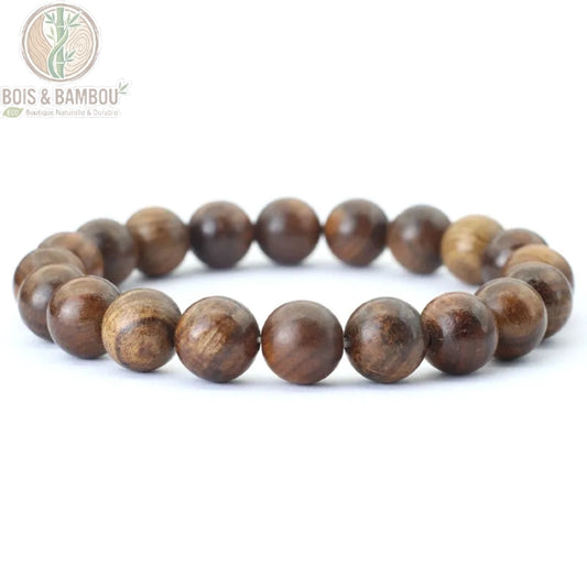 Bracelet perles bois naturel homme coloris brun 10 mm vue de face fond blanc
