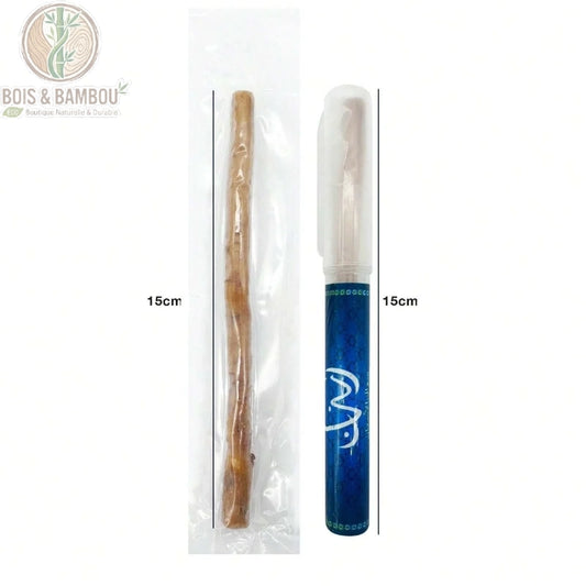 Bâton Miswak en bois naturel de 16 cm avec son étui de rangement de 15 cm