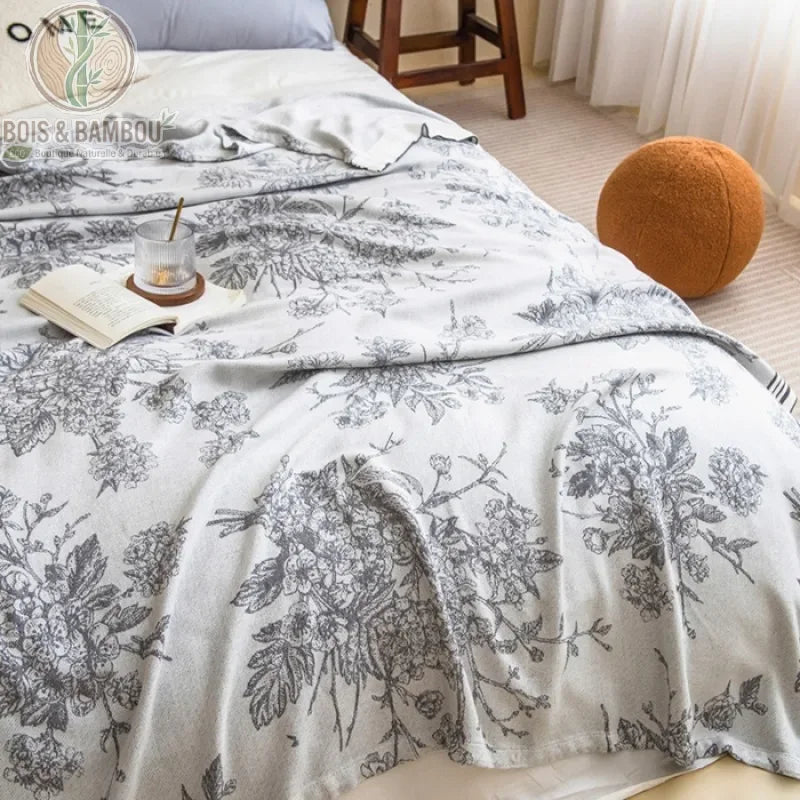 Détail finitions de la couverture gaze de bambou, fibre naturelle 150×200 cm