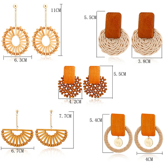 Boucles d'oreilles pendantes en rotin et bambou
