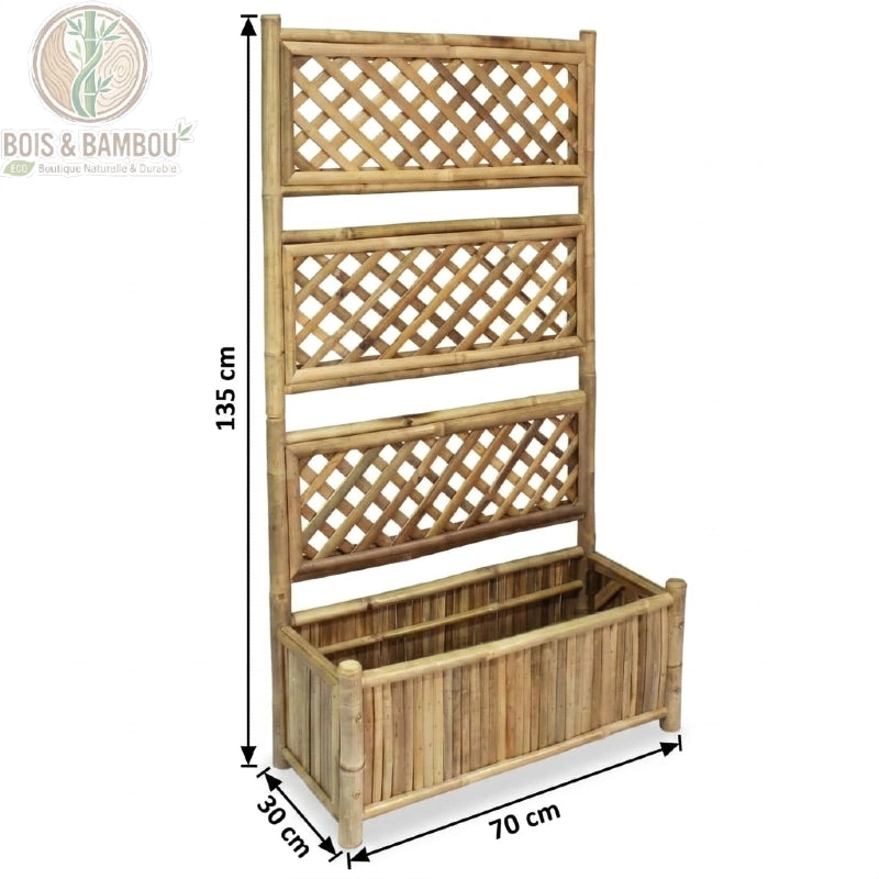 Schéma dimensions jardinière bambou treillis 70x30x135 cm
