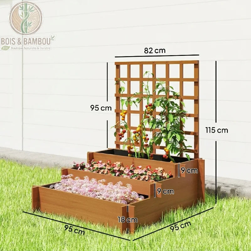 Schéma dimensions jardinière avec treillis bois 95 x 95 x 115 cm et panneau ajouré