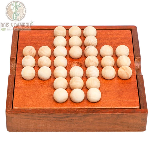 Plateau de jeu de solitaire en bois garni de ses 32 billes