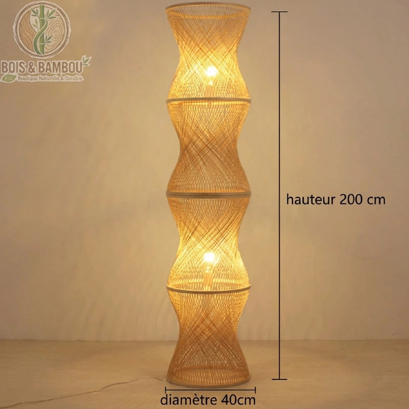 Lampadaire bambou sablier 4 segments hauteur 200 cm diamètre 40 cm