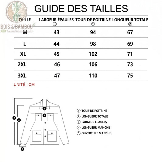 Lot de 5 Maillot de corps col en V en viscose de bambou taille. Un guide des tailles avec un tableau de mesures (M à 3XL) en cm et un schéma technique pour le buste et les épaules.