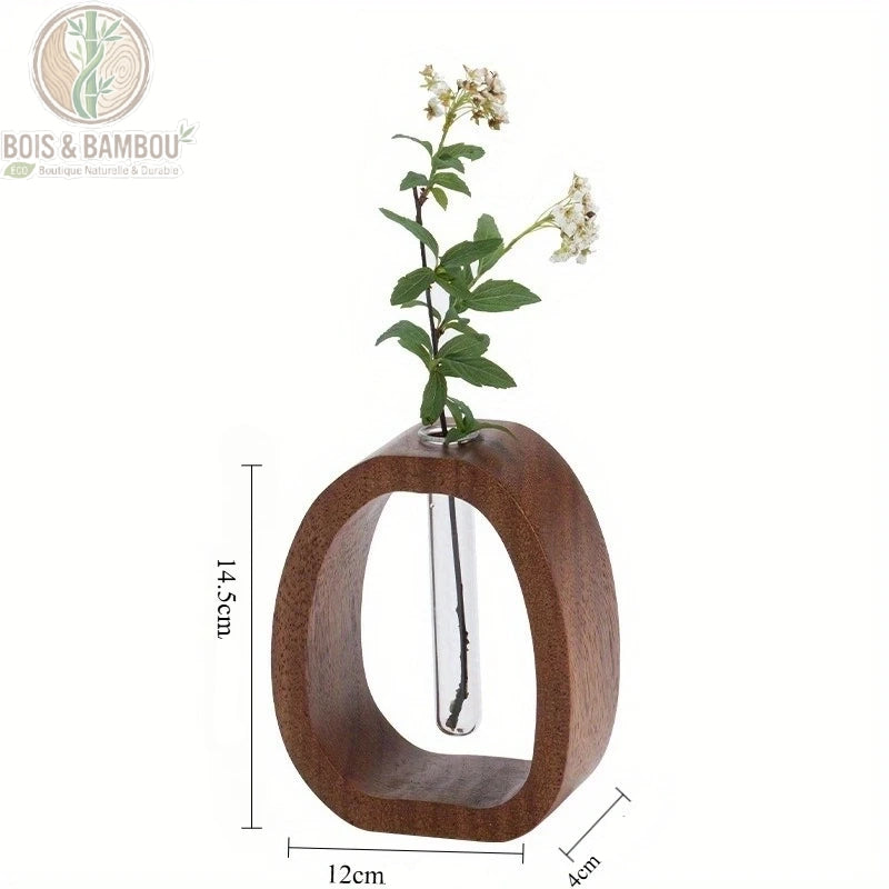 Mini vase en bois massif et verre