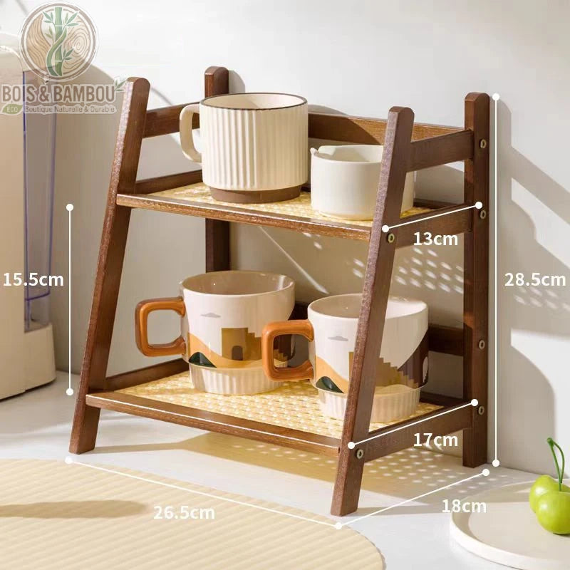 Organisateur bambou 2 niveaux dimensions 28,5 x 26,5 x 18 cm, schema mesures cannage rotin, Bois et Bambou Eco