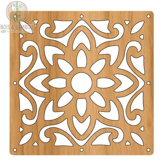 Panneau ajouré pivoine baroque florale centrale décoration murale bois naturel