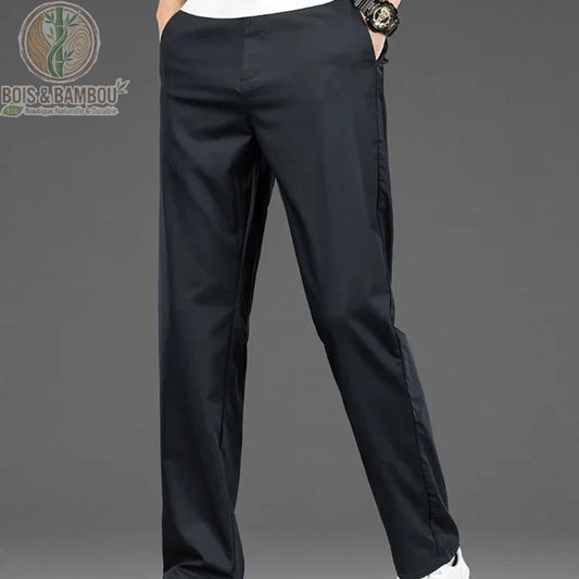 Pantalon bambou homme droit coupe estivale coloris Bleu Marine