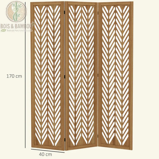 Paravent bois ajouré 3 panneaux dimensions 120 x 170 cm déployé 40 cm par panneau