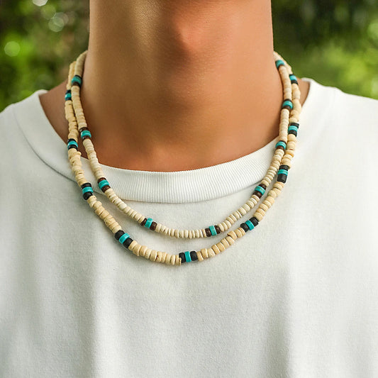 Collier ras du cou en perles de bois blanc