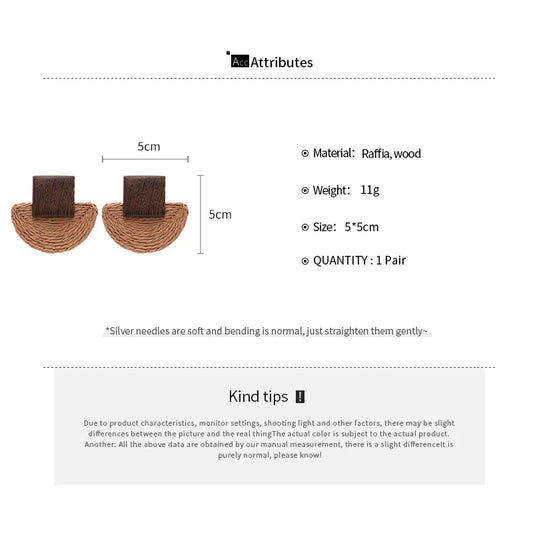 Boucles d'oreilles bohèmes en bois et raphia