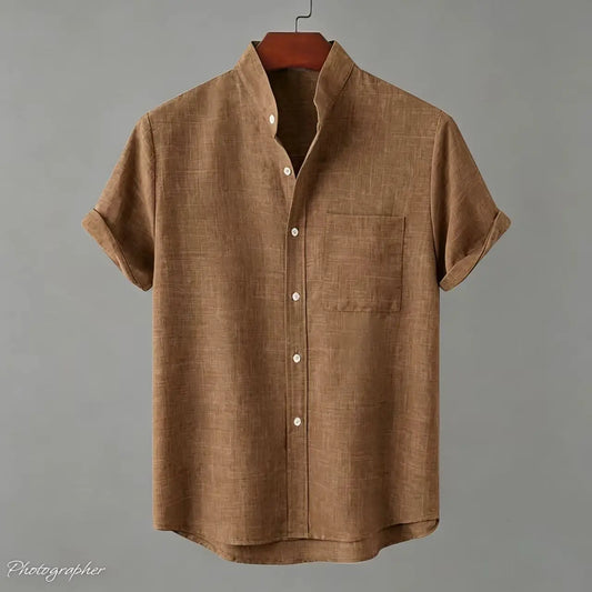 Chemise Homme en Fibre de Bambou, Unie Manches Courtes et Col Mandarin