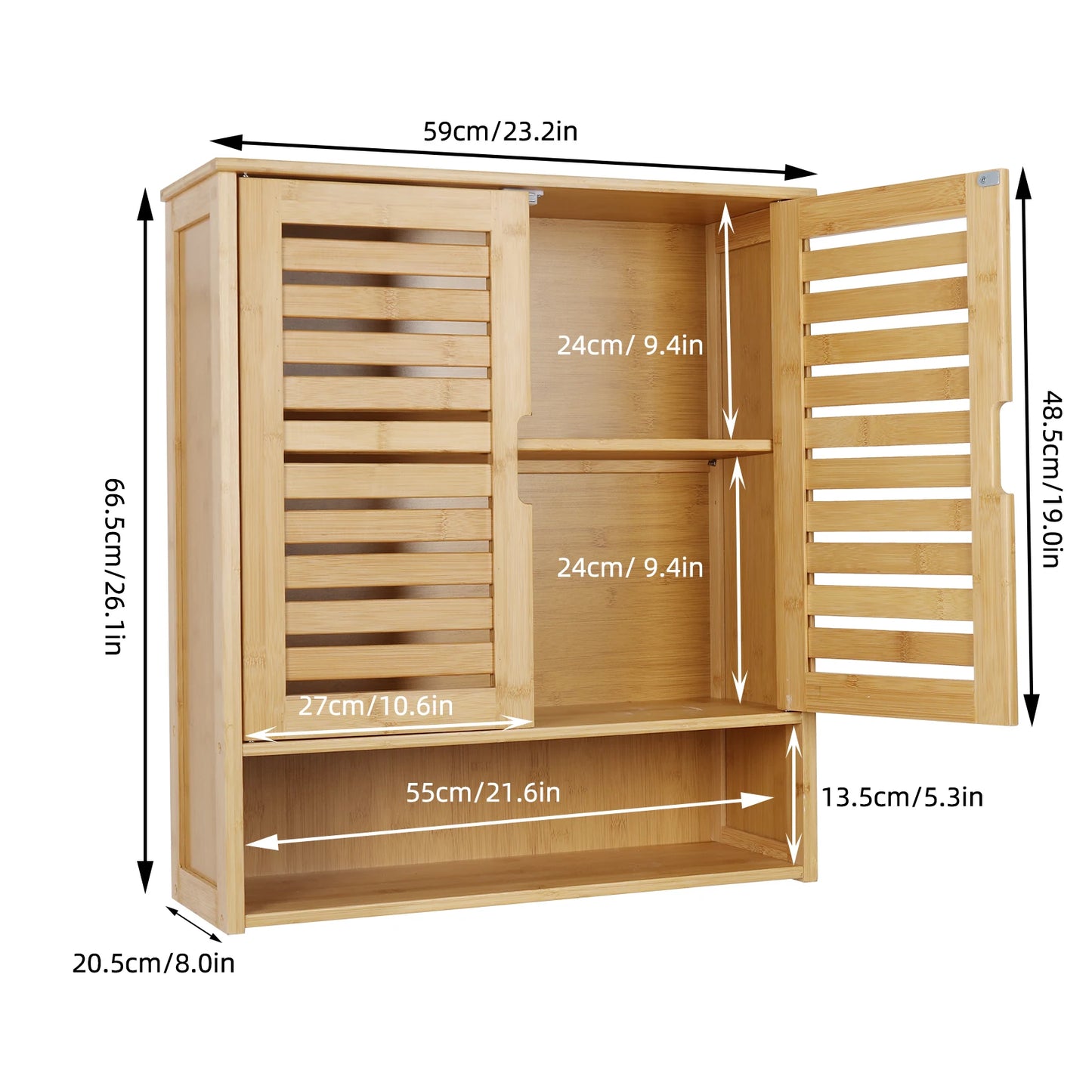 Armoire de salle de bain murale en bambou