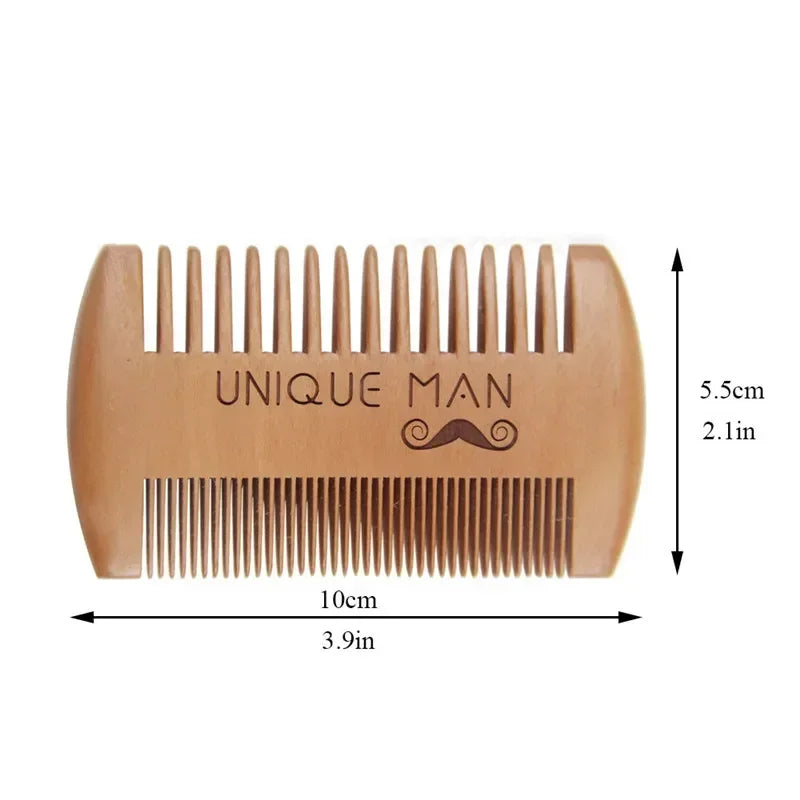 Peigne à barbe en bois avec étui en cuir