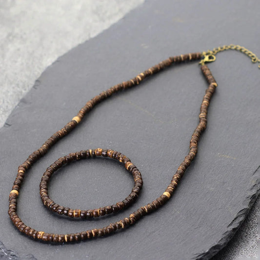 Ensemble collier et bracelet en bois et coco