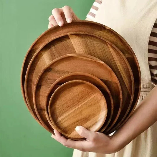Plateau rond en bois d'acacia massif