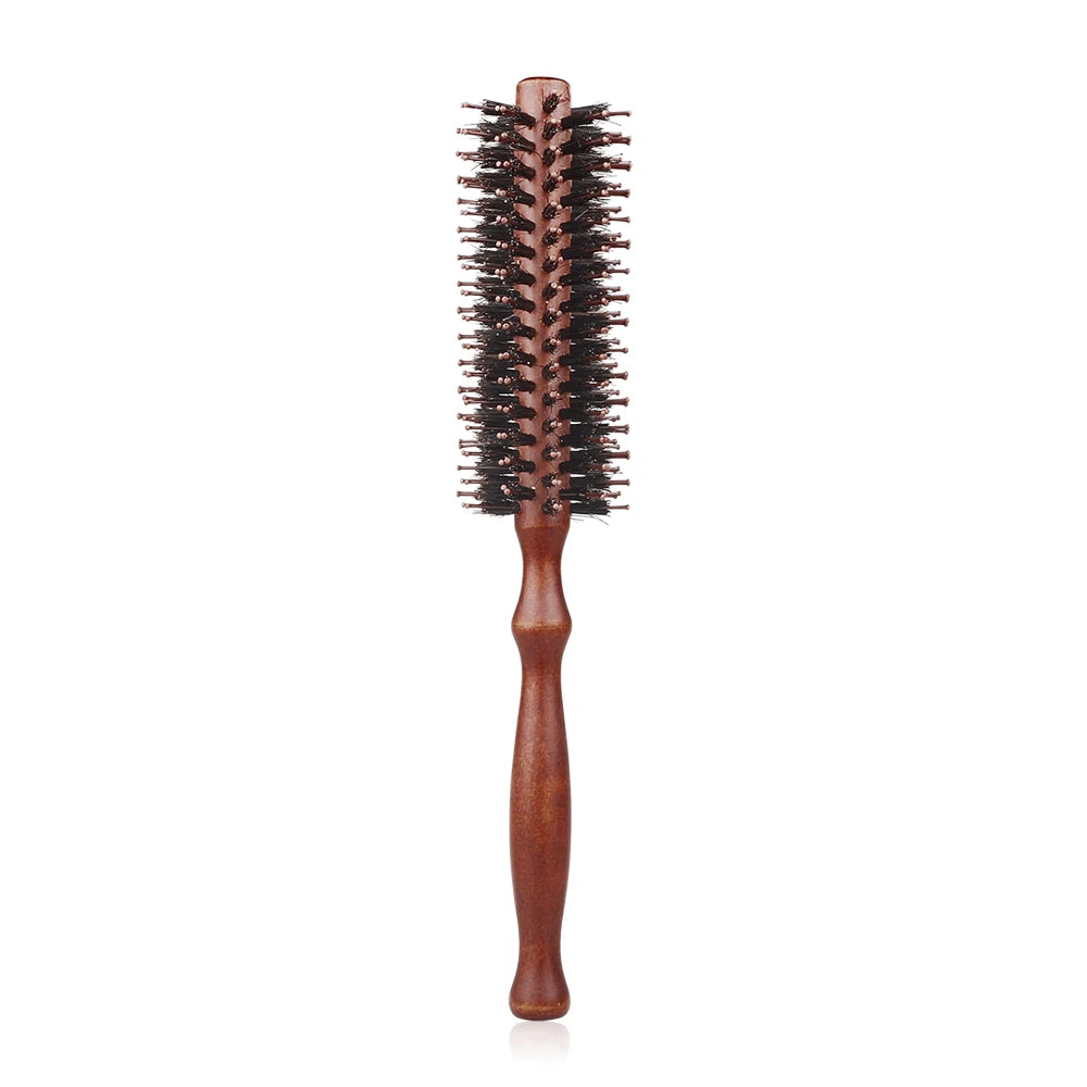 Brosse à cheveux ronde en poils de sanglier et manche en bois