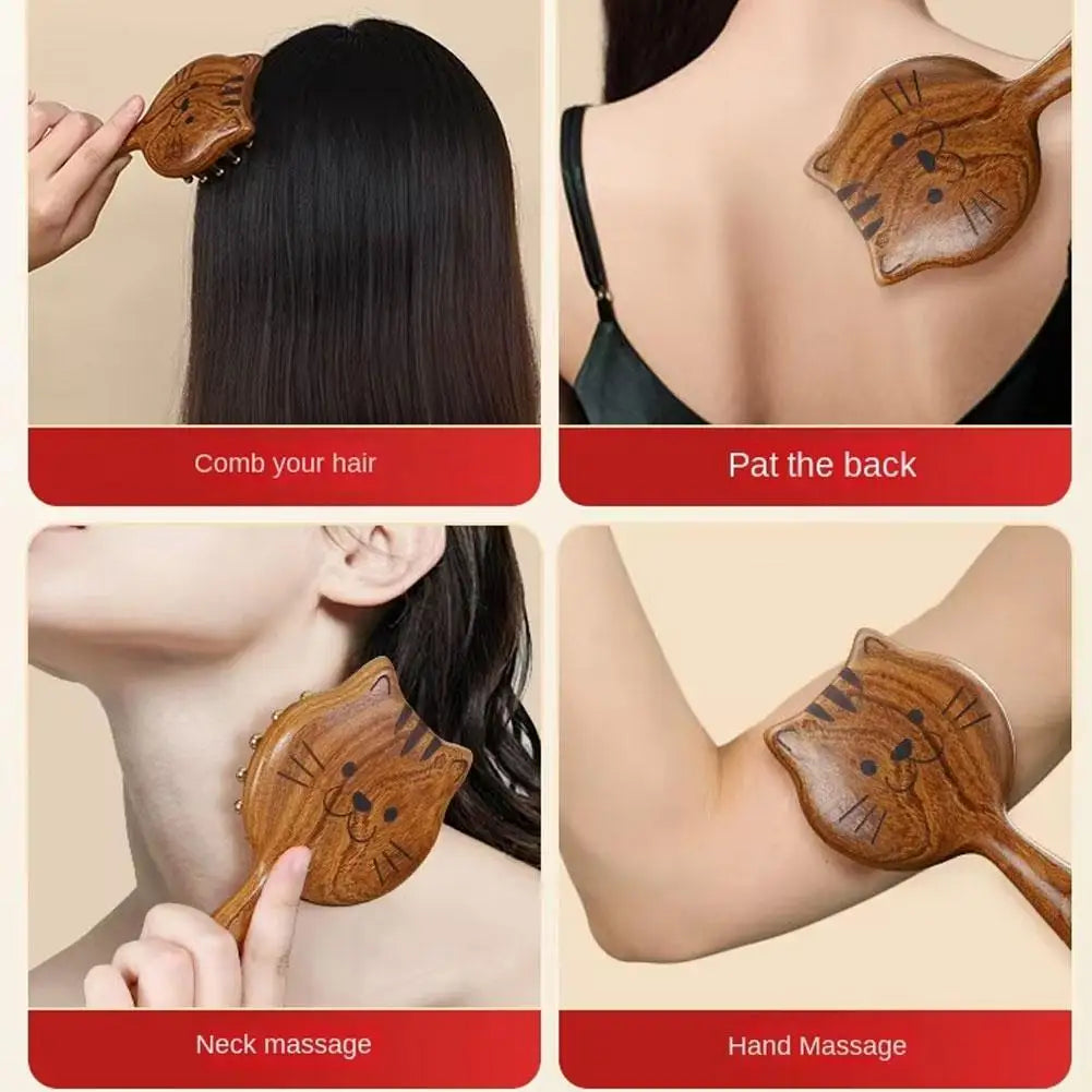 Peigne de massage chaton en bois de santal