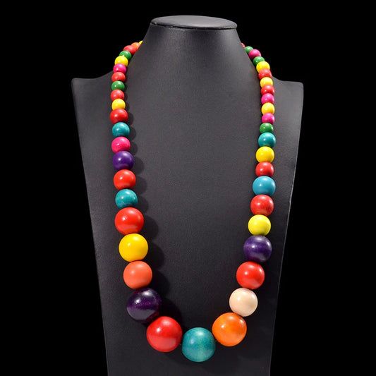 Collier plastron couleurs multiples en bois