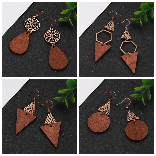 Boucles d'oreilles ethniques en bois naturel