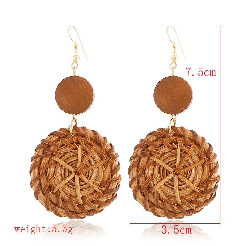 Boucles d'oreilles pendantes en bambou et rotin