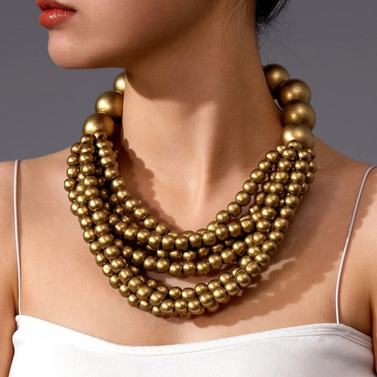 Collier africain multicouche en perles de bois