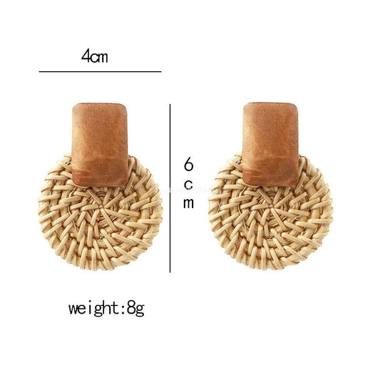 Boucles d'oreilles pendantes en rotin et bois