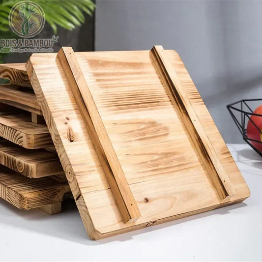 Socle en Bois pour Bol Coréen Support Dolsot Bibimbap 12 à 32 cm – plusieurs socles bois empilés à plat, vue côté, bois massif traité résistant chaleur.