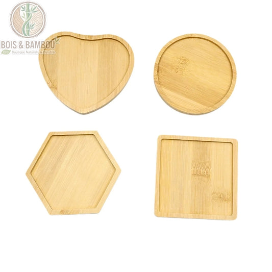Sous verres bambou geometriques packshot, set de 4 formes rond hexagone carre, Bois et Bambou Eco