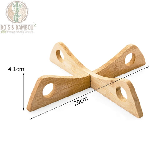 Support de Pot Croisé en Bambou Amovible Dessous de Plat Casserole – vue des dimensions : diamètre 20 cm, hauteur 4,1 cm, structure croisée en bambou naturel écologique.