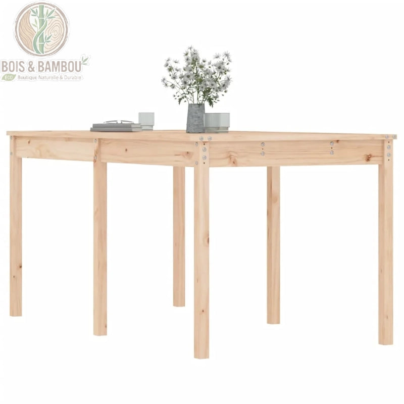 Table jardin rectangulaire pin massif six pieds plateau à lames