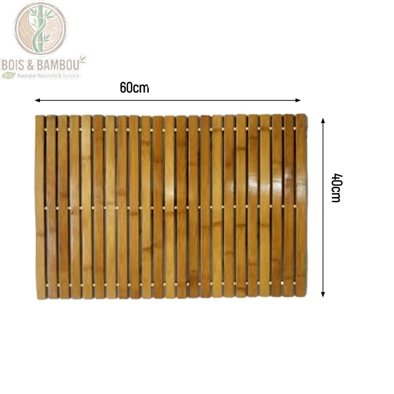 Dimensions tapis bambou naturel 40x60 cm schéma mesures format salle de bain