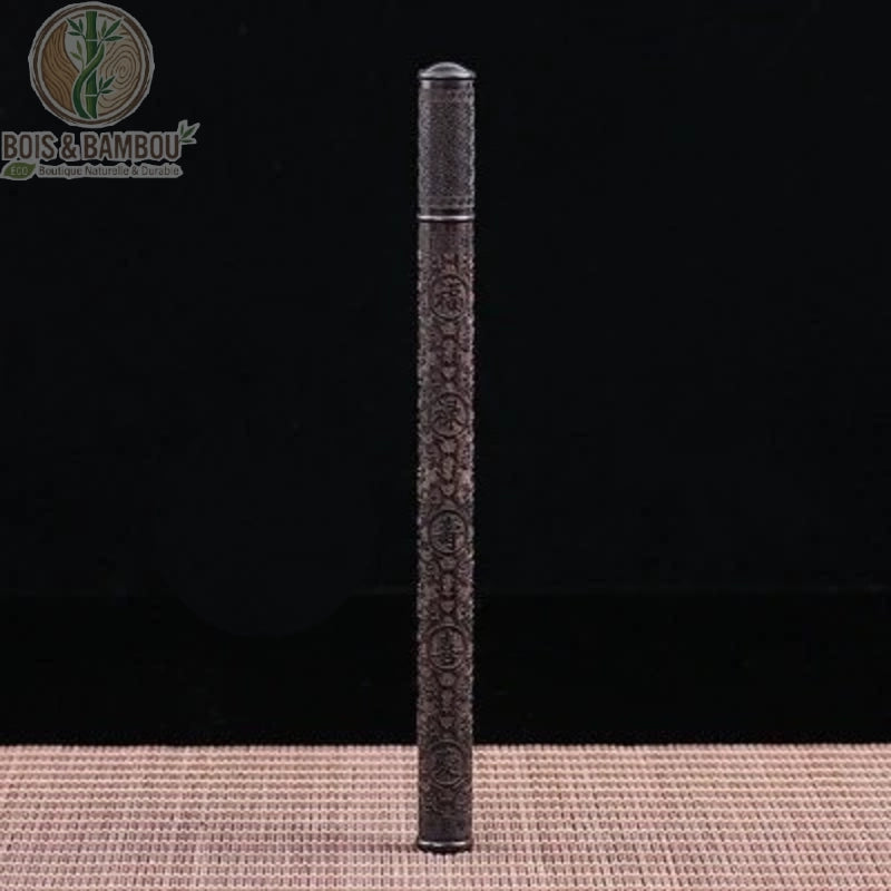 Tube Encens en Ébène Noir Gravures Artisanales Orientales