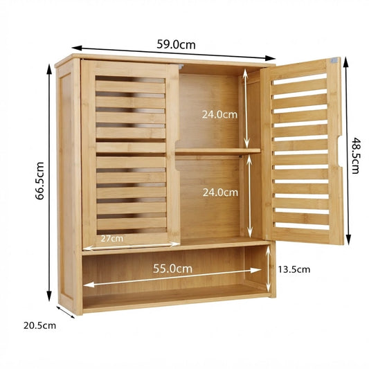 Dimensions de l'armoire murale en bambou, 59 par 21 par 67 cm