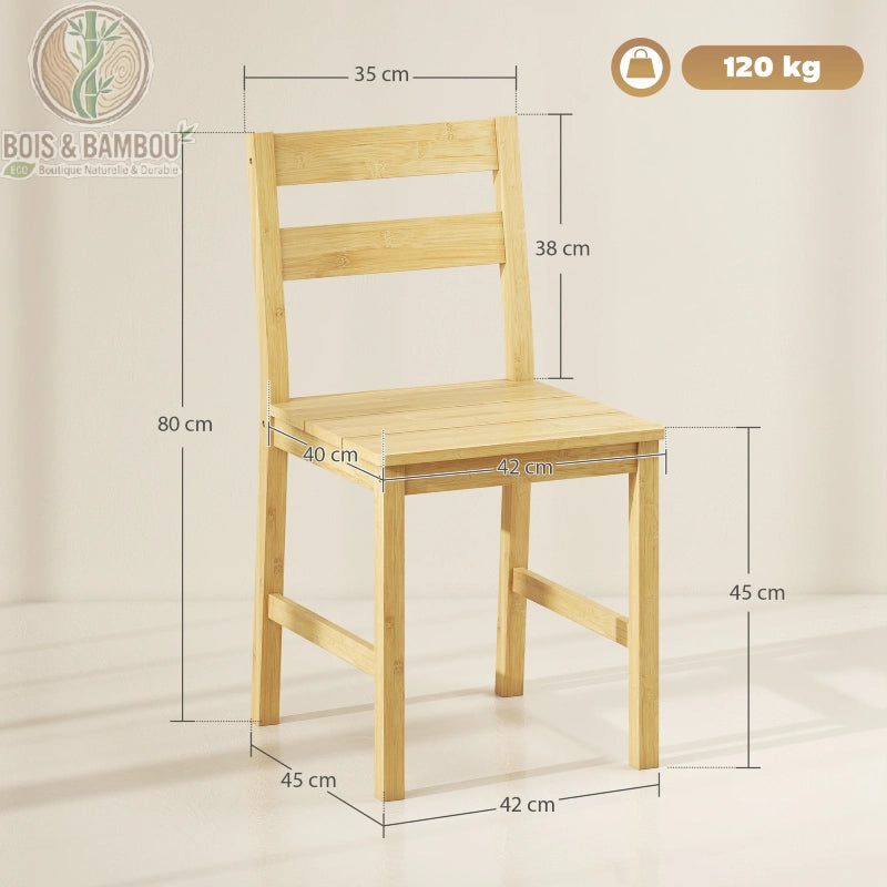 Dimensions chaise bambou salle à manger 42 x 45 cm hauteur 80 cm capacité 120 kg