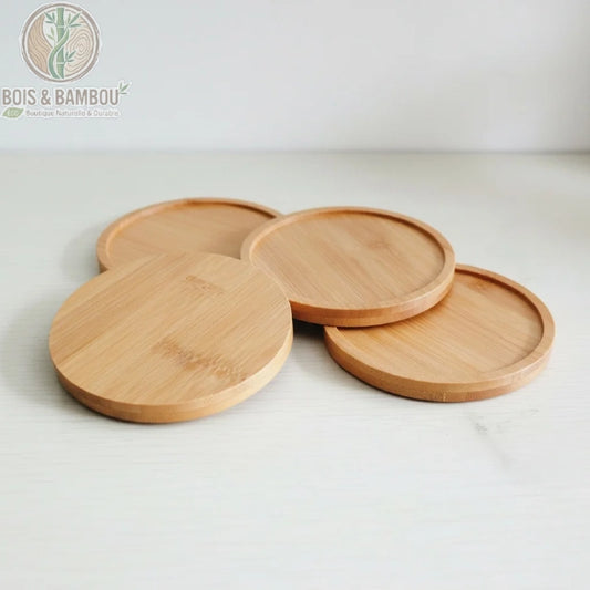 Dessous de plat bambou rond, lot 4 tailles 6 7 10 12 cm finition naturelle beige, Bois et Bambou Eco