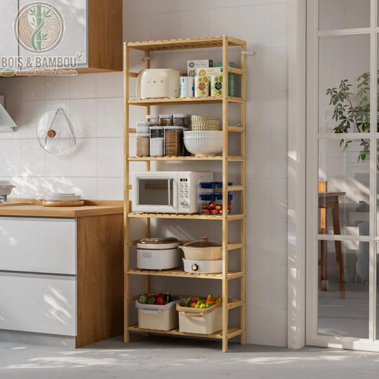Etagere bambou 6 niveaux ambiance, meuble polyvalent decoration scandinave, Bois et Bambou Eco