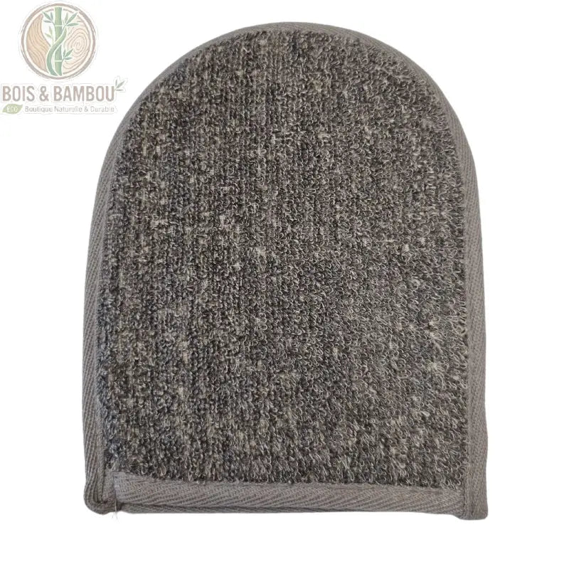 Gant de gommage corps en bambou et lin anthracite côté face douce en tissu éponge