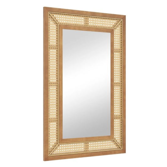 Grand miroir effet rotin et cannage sur fond blanc