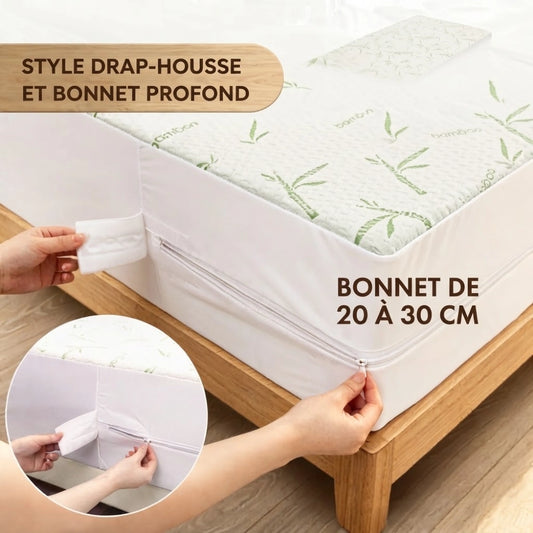 Fermeture éclair et bonnet profond de la housse intégrale de matelas en bambou