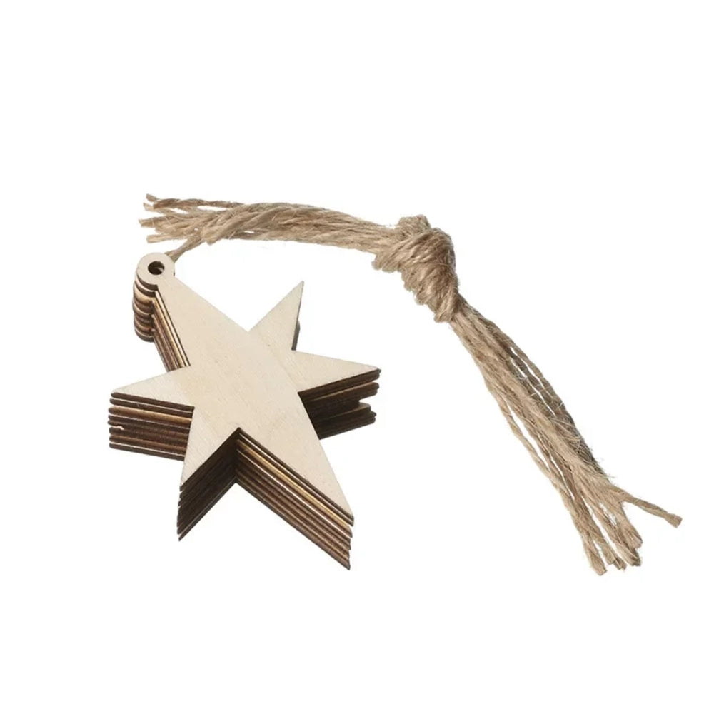 Lot de 10 ornements de Noël en bois étoile à 6 branches