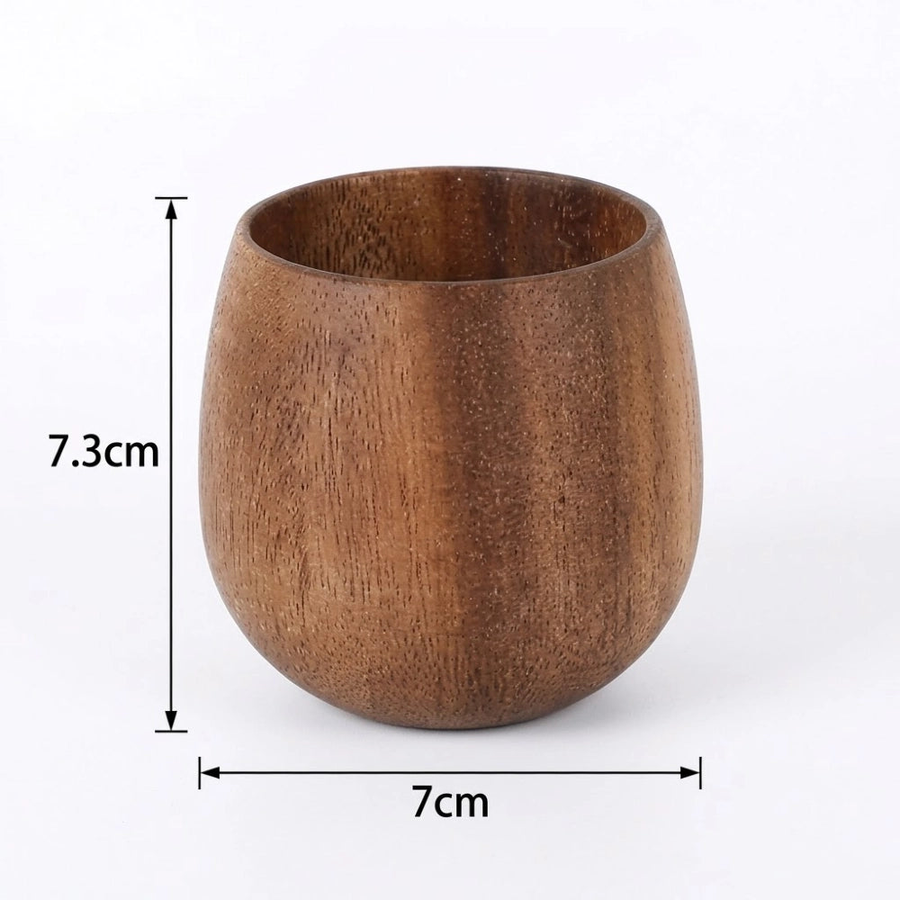 Schéma des dimensions de la tasse en bois camel format moyen, hauteur 7,3 cm et diamètre 7 cm